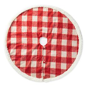 48" D Red/White Plaid Reversible Sherpa/Flannel Christmas Tree Skirt