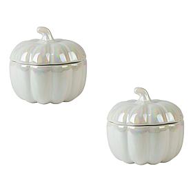 5" Pumpkin Covered Dish - White Luster, Set of 2