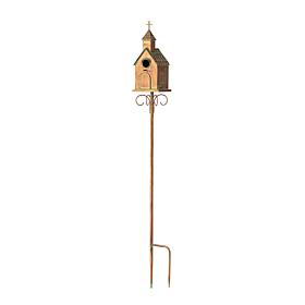 53"H Farmhouse Faux Copper Distressed Metal Church Birdhouse w/Stake