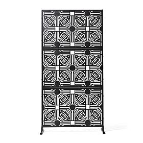 6ft Black Galvanized Steel Floral Pattern Privacy Screen Fence