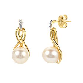 7-7.5mm Cultured Pearl and Created Sapphire Twist Drop Earrings