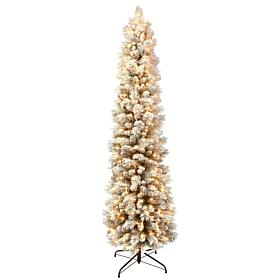 7.5' Flocked Pencil Pine Artificial Christmas Tree - 350 Clear Lights