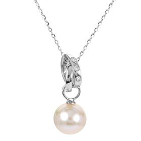 8-8.5mm Cultured Pearl and Created Sapphire Wrapped Drop Necklace