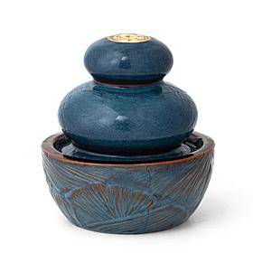 8.75''H Turquoise Leaf Ceramic Tabletop Fountain w/ Pump and LED Light