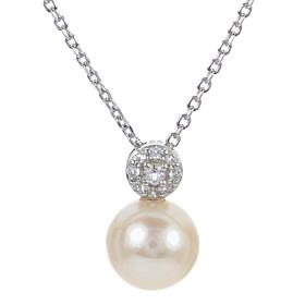 9-9.5mm Cultured Freshwater Pearl and White Topaz Halo Accent Pendant