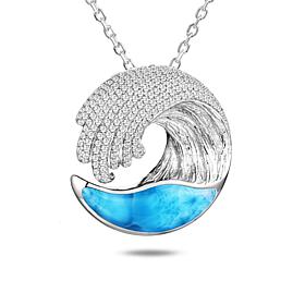 Alamea Sterling Silver Larimar Wave Pendant Necklace