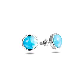 Alamea Sterling Silver Round Larimar Stud Earrings