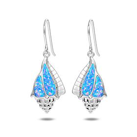 Alamea Sterling Silver Synthetic Blue Opal Conch Shell Earrings