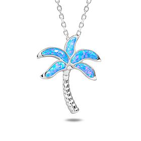 Alamea Sterling Silver Synthetic Blue Opal Palm Tree Pendant 