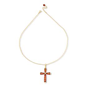 Amber Extraordinaire Cross Pendant with 18" Anchor Chain
