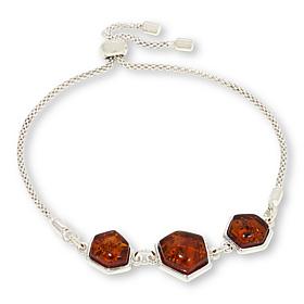 Amber Extraordinaire Sterling Silver Honeycomb Adjustable Bracelet