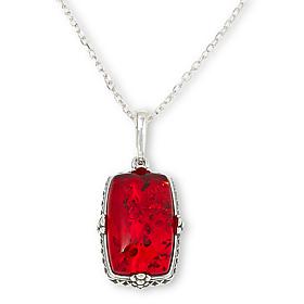 Amber Extraordinaire Sterling Silver Rectangular Pendant and 18" Chain
