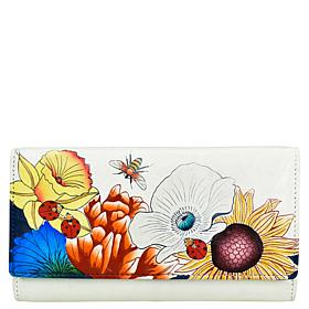Anna by Anuschka Hand Painted Leather Tri Fold Organizer Wallet