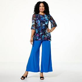 Antthony 2-piece Mesh Flounce Sleeve Top and Pull-On Pant Set