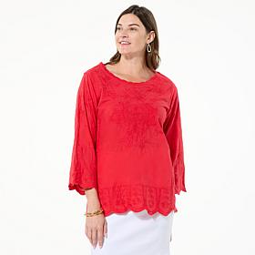 Antthony Embroidered Scalloped Edge Blouse