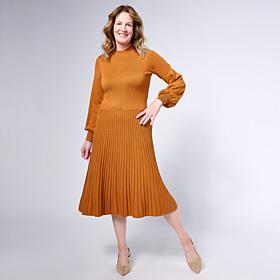 Antthony Mock Neck Sweater Knit Pleated Dress
