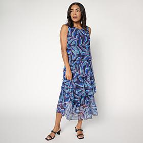 Antthony Printed Mesh Knit Tiered Sleeveless Dress