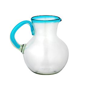 Aqua Rim Handblown Mexican Glass Pitcher