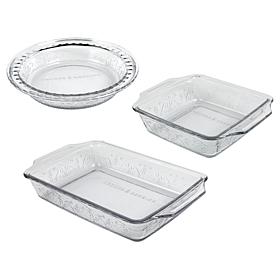 "As Is" Anchor Hocking 3-piece Glass Embossed Oven-To-Table Bakeware