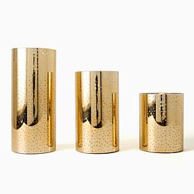 "As Is" August & Leo 3-Piece Flameless LED Metallic Glass Candle Set