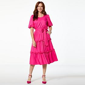 "As Is" Badgley Mischka Macie Short-Sleeve Tiered Dress