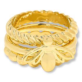 "As Is" Bellezza Bronze Bee and Mixed Texture Band Ring 3-piece Set