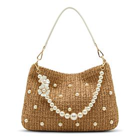 "As Is" Betsey Johnson Raffia Faux Pearl Hobo Bag