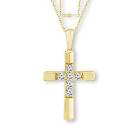 "As Is" Bright Halo Lab Grown Diamonds 0.26ctw Cross Pendant with 1...