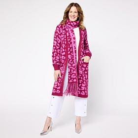 "As Is" C Wonder Jacquard Knit Coatigan Topper with Scarf