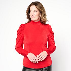 "As Is" C Wonder Mock Neck Shirred Puff Sleeve Top
