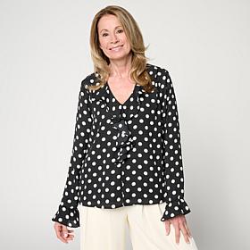 As Is C Wonder Printed Georgette Ruffle Blouse