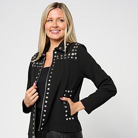 "As Is" Colleen Lopez Crepe Knit Jacket with Stud Detail