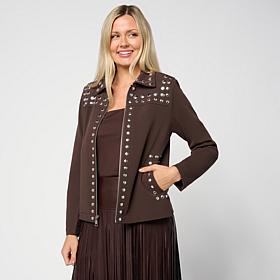 "As Is" Colleen Lopez Crepe Knit Jacket with Stud Detail