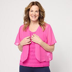"As Is" Colleen Lopez Flutter Sleeve Rounded Hem Woven Shrug