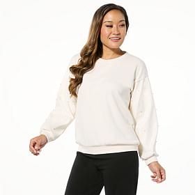 "As Is" Colleen Lopez French Terry Pullover with Faux Leather Sleeves