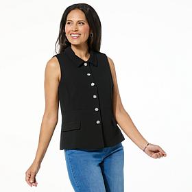"As Is" Colleen Lopez Knit Vest with Rhinestone Buttons