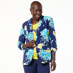 "As Is" Colleen Lopez Printed Woven Blazer with Scrunched Sleeves