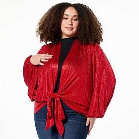 "As Is" Colleen Lopez Textured Knit Tie-Front Topper