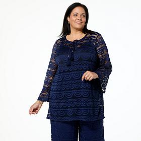 "As Is" Colleen Lopez Woven Lace V-Neck Tunic
