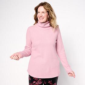 "As Is" Comfort Code Shimmer Waffle Knit Funnel Neck Pullover Top