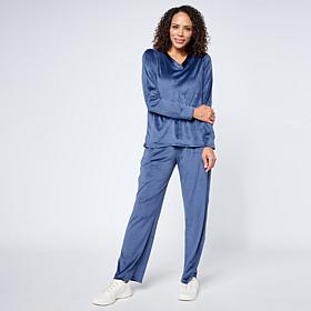 "As Is" Comfort Code Silky Velvet Satin Trim 2-piece Top and Pant S...