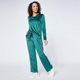 "As Is" Comfort Code Silky Velvet Satin Trim 2-piece Top and Pant S...