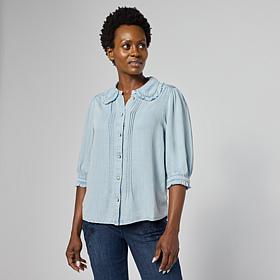 "As Is" Democracy Ruffled Edge Pintuck Blouse
