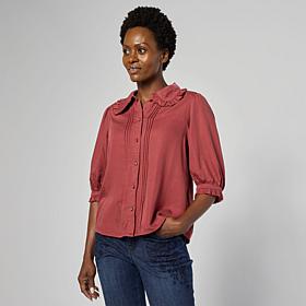 "As Is" Democracy Ruffled Edge Pintuck Blouse