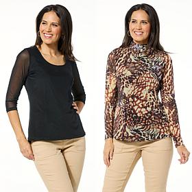 "As Is" DG2 by Diane Gilman 2-pack Print/Solid Mesh Top
