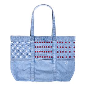 "As Is" DG2 by Diane Gilman Americana Embroidered Denim Tote Bag