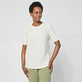 "As Is" DG2 by Diane Gilman Asymmetric Ruched Stripe Front Yoke Top