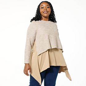 "As Is" DG2 by Diane Gilman Combo Textured Tweed & Jersey Knit Dram...