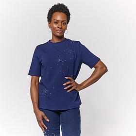 "As Is" DG2 by Diane Gilman Cotton Jersey Embellished Crew-Neck Top