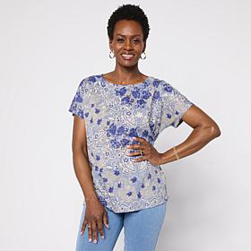 "As Is" DG2 by Diane Gilman Cotton Modal Slub-Printed Dolman Tee